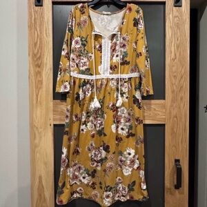 Flamingo Urban mustard floral boho midi dress 🌼